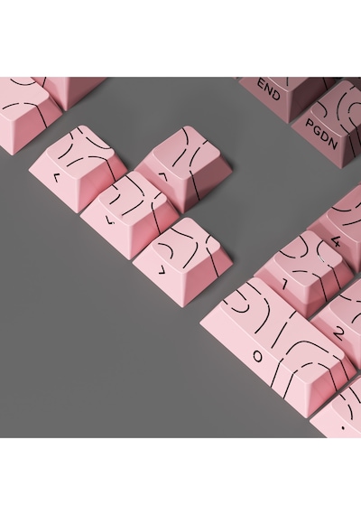 Mekanik Klavye -pbt Çift Baskı Keycap Seti- Çizgi Desenli 137 Tuşlu Pudra Pembe-siyah Tuş Takımı