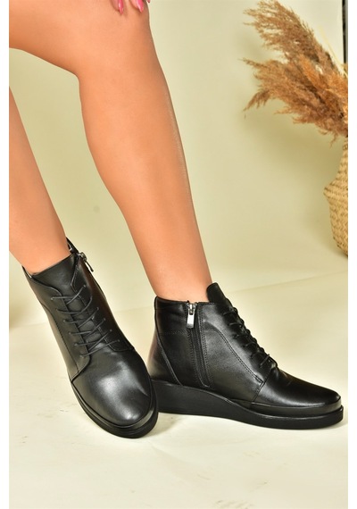 Fox Shoes Siyah Hakiki Deri Comfort Ortopedik Taban Kadın Bot N555093503 Siyah