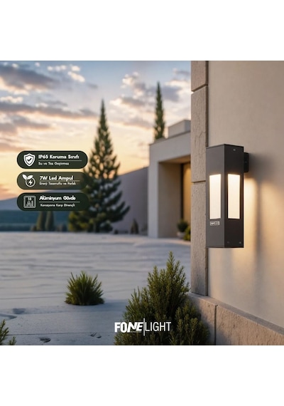FoneLight AKA 35 cm LED Bahçe Duvar Apliği Antrasit Alüminyum IP65 Dış Mekan Peyzaj Aydınlatması 7W 3000K
