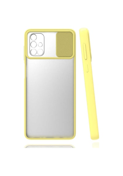Kilifone - Samsung Uyumlu Galaxy A71 - Kılıf Slayt Sürgülü Arkası Buzlu Lensi Kapak - Sarı
