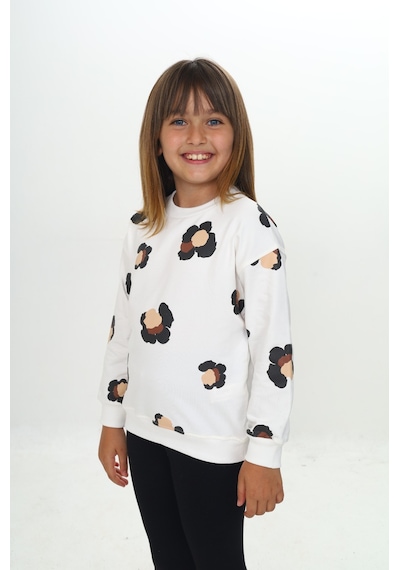 Toontoy Kız Çocuk Pano Baskılı Sweatshirt Ekru