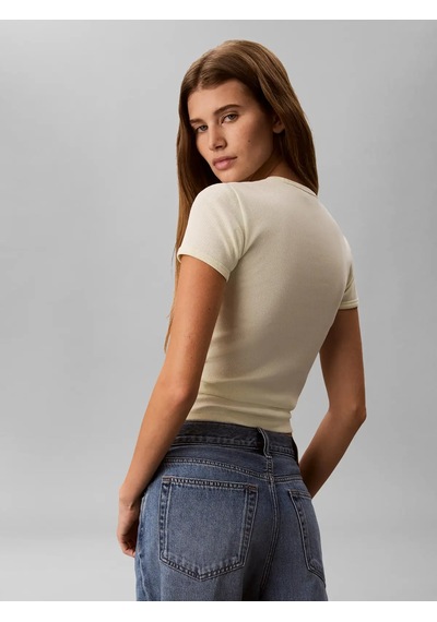 Calvin Klein Ss Contour Rıb Logo, 486 Yeşil Kadın T-shirt