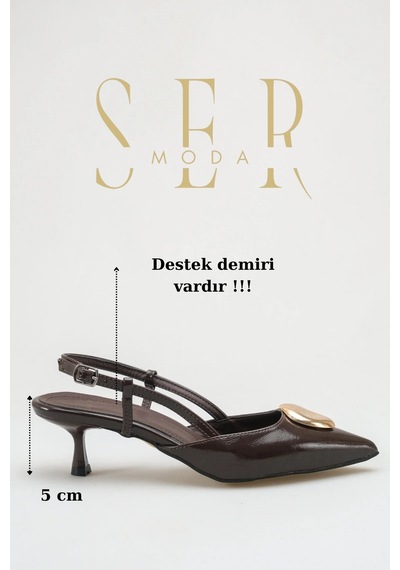 Sermoda Topuklu Kadın Ayakkabı - 5 Cm İnce Topuklu Sivri Burun Arka Açık Stiletto Ayakkabı Kahve Yanki