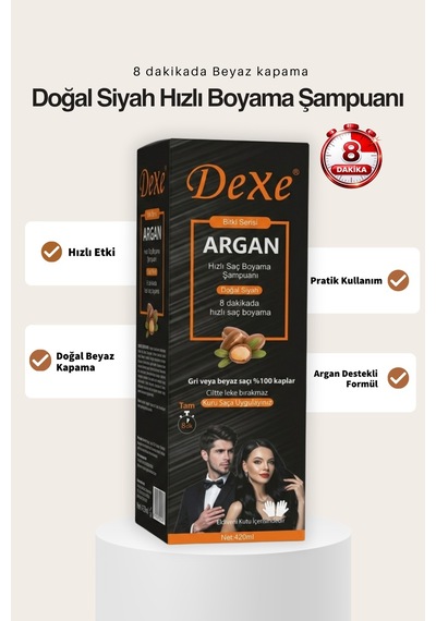 Dexe 8 Dakikada Hızlı ve Pratik Doğal Siyah Saç Boyama Şampuanı 420 ML