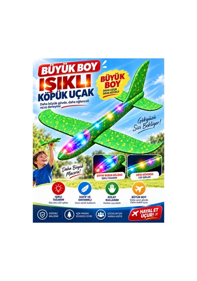 Led Işıklı Köpük Uçak Oyuncak - Büyük Boy Hafif Ve Dayanıklı Eva Köpük Kolay Kurulum Açık Hava Çocuk Oyuncağı Yeşil - 921722147