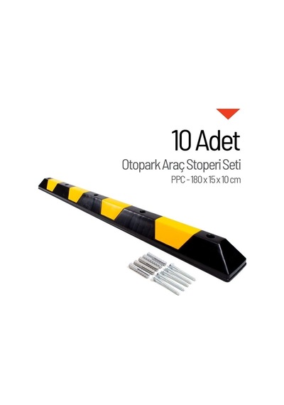Ppc Araç Stoperi Seti 180x15x10 Cm 10 Adet Dayanıklı Ve Hafif Otopark Bariyeri-660