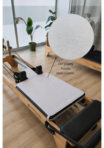 Kaymaz Silikon Tabanlı, Reformer Pilates Havlusu, Ter Emici Bambu Pilates Mat Havlu-krem Krem