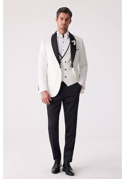 Ysf Erkek Krem Slim Fit Şal Yaka Damatlık
