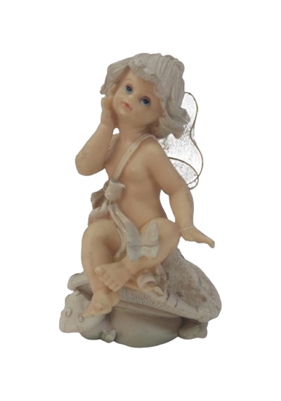 Taşa Oturmuş Melek Beyaz 8 Polyester 15 Cm