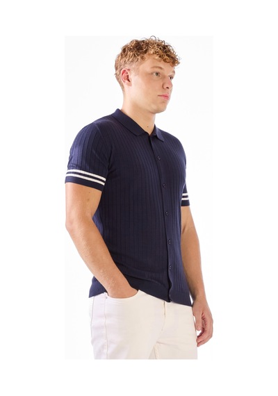 Dufy Lacivert Polo Düğmeli Fitilli Kısa Kollu Slim Fit Erkek Triko Lacivert
