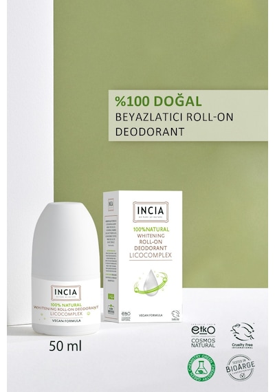 INCIA %100 Doğal Roll On Deodorant Beyazlatıcı Ter Kokusu Önleyici Lekesiz 2 x 50 ML