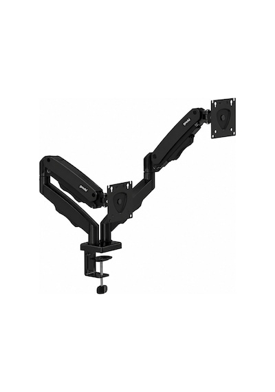 17-32 İnç Amortisörlü Çift Kollu Monitör Kolu Tam Hareketli Vesa Uyumlu Masa Kelepçeli Monitör Standı 2-9 Kg - Siyah