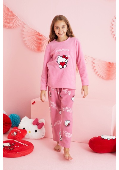 Siyah İnci Lisanslı Polar Çok Renkli Nakışlı Bisklet Yaka Pijama Takım Hk311 Pembe