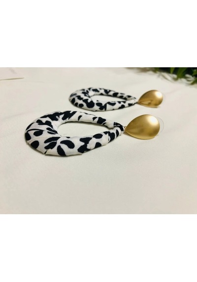 Damla Model Leopar Kumaş Detaylı Gold Küpe Çok Renkli