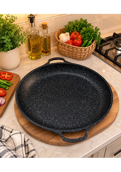 Hanımeli Granit Kaplamalı Döküm Tava 34cm Lüks Mutfak Çözümü Çok Renkli
