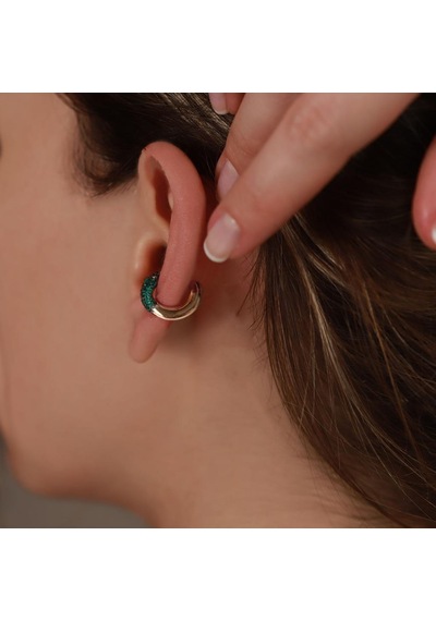 Yuvarlak Yeşil Zirkon Taşlı Rose Gold Kaplama Gümüş Kıkırdak Küpe Gümüş