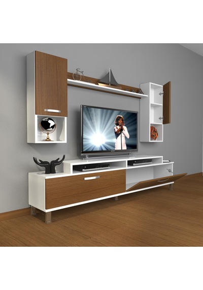 Decoraktiv Ekoflex 5da Mdf Krom Ayaklı Tv Ünitesi Tv Sehpası Beyaz - Ceviz