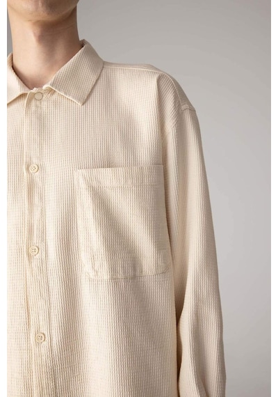 DeFacto  Oversize Geniş Kalıp Polo Yaka Waffle Uzun Kollu Gömlek C2841AX24SPBG734