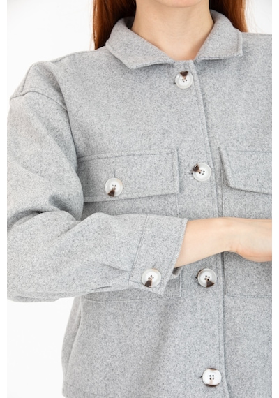 Pera Moda Çift Cepli Crop Ceket Gri