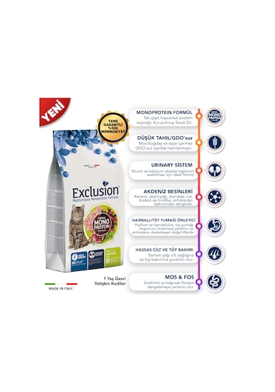 Exclusion Düşük Tahıllı Monoprotein Tavuklu Yetişkin Kedi Maması 12 KG