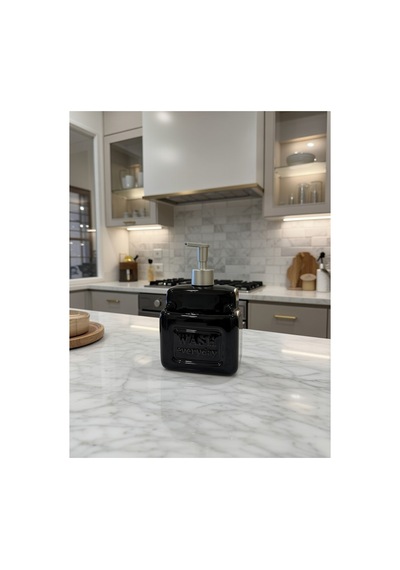 Seramik Süngerlikli Siyah Sıvı Sabunluk Ve Deterjanlık - Mutfak Banyo Tezgah Üstü Düzenleyici - 500 Ml - 17 X 10.5 X 10.5