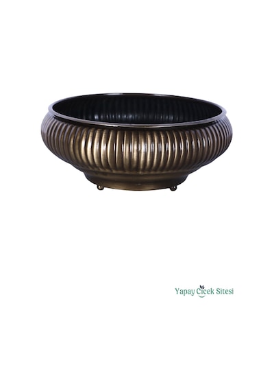 Yapay Çiçek Sitesi Metal Dekoratif Çizgili Ufo Saksı 8 Cm Bronz