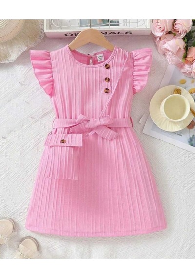 Aden Kids Kız Çocuk Pembe Fırfırlı Elbise Ve Çanta Seti