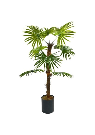 Yapay Ağaç Yelpaze Palmiye 8 Yaprak 85x55Cm Siyah Aleminyum Saksı