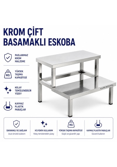 Paslanmaz Metal Krom Çift Basamaklı Eskoba