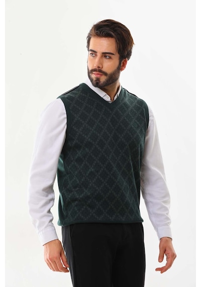Pelikan Erkek V Yaka Desenli Süveter 9614 Yeşil