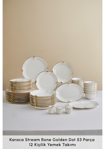Karaca Stream Bone Dot 53 Parça 12 Kişilik Yemek Takımı Gold Beyaz - Gold