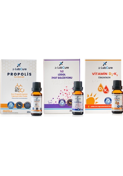 X-Labcure D3 K2 Vitamin + Lügol İyot Solüsyonu + Propolis Damla 3 x 20 ML
