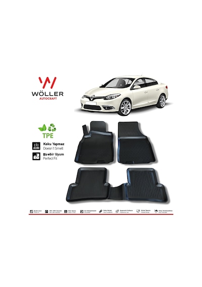 Renault Fluence Paspas 2009 - 2016 Arası 3D Havuzlu Wöller Paspas