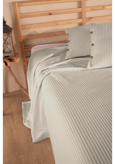 Tek Kişilik Saç Örgü Pike Seti Yatak Örtüsü Takımı 1 Adet Yastık Kılıfı 160 X 220 Cm Bej