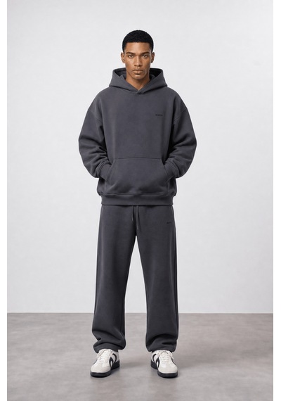 Erkek Respire Basic Oversize Hoodie Füme