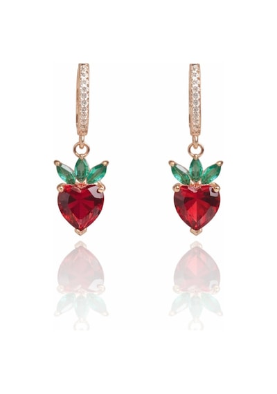 Çekirdekjewelry 925 Ayar Gümüş Kalplı Taşlı Çilek Küpe Rose