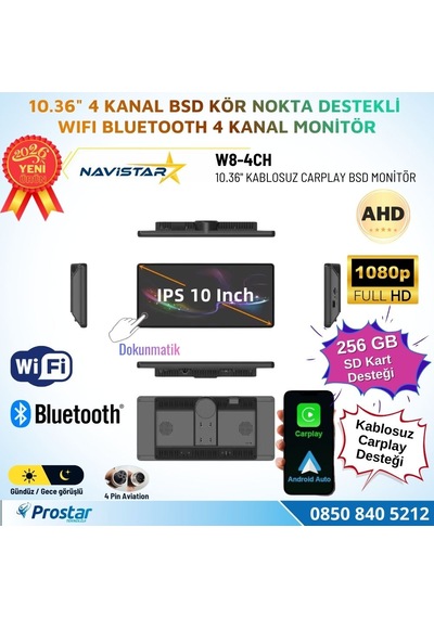 10.36 İnç Dokunmatik Monitör Kablosuz Carplay Wifi Bluetooth Fm Transmitter 256 Gb Destekli Tak Kullan