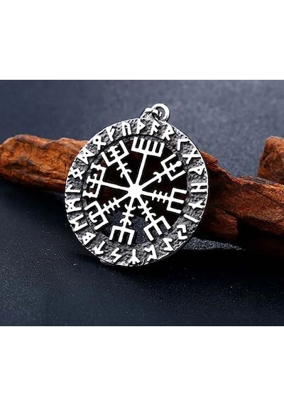 Paslanmaz Çelik Vegvisir Savaşçı Pusula Viking Kolye Gümüş Paslanmaz Çelik Vegvisir Savaşçı Pusula Viking Kolye Gümüş