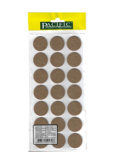 Cateksss Pacific Yuvarlak Yapışkanlı Sandalye Koltuk Mobilya Ayak Keçesi Felt 30 Mm Kahve - 22 Li Paket Kahverengi