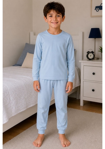 Zuzunga Soft Mavi %100 Pamuk Basic Erkek Çocuk Pijama Takımı
