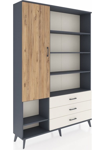 Arges Dolap 9 Raflı 3 Çekmeceli Tek Kapaklı 132x30x195 Antra... Antrasit