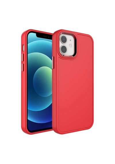 Apple Uyumlu iPhone 12 Pro Kılıf Metal Çerçeve Ve Buton Tasarımlı Sert Zore Botox Kapak Kırmızı