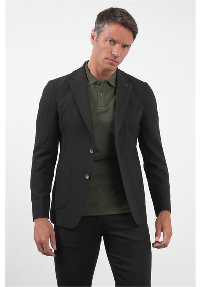 İmza Siyah Siyah Mono Yaka Gofreli 6 Drop Slim Fit Esnek Ceket 1002260150