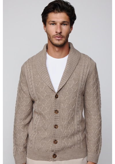 Tudors Slim Fit Dar Kesim Desenli Yumuşak Dokulu Düğmeli Kahverengi Erkek Hırka-29568-kahverengi Kahverengi