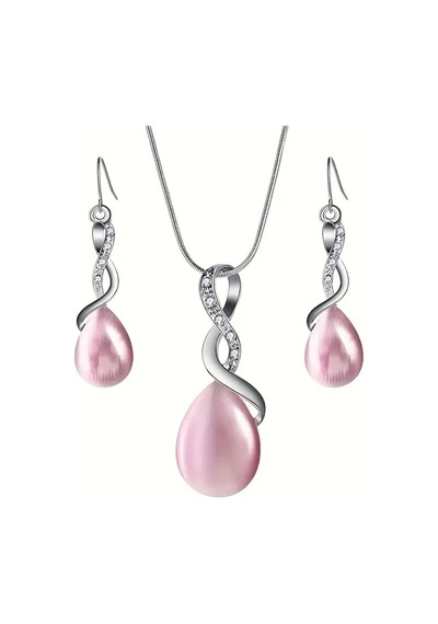 Pembe ,beyaz Taşlı, Zirkon Taş İşlemeli Altın Kaplama 18gp Kolye, Küpe Kedigözü Takı Pembe Pembe