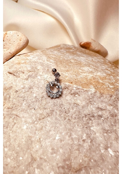 Gülen Sürat Halka Sallantılı Model Zirkon Taşlı Silver Stainless Steel Çelik Piercing Tragus Helix Gümüş