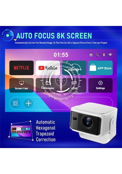İdragon Hy350max Android 14 Akıllı Projeksiyon Cihazı 1080p Full Hd 500 Ansı Lümen Wifi 6 Bluetooth 5.4 Auto Focus Ultra Kısa Mesafe 4k/8k Destekli Mini Projeksiyon