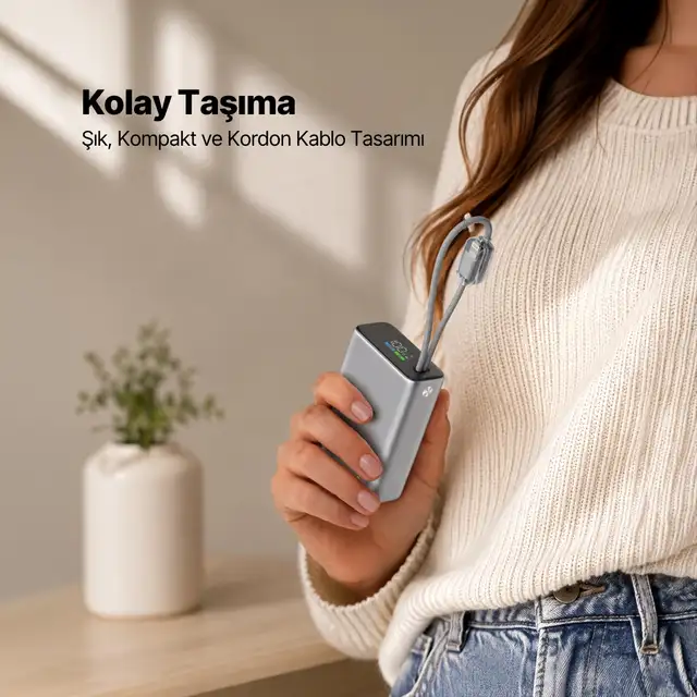 2bb281g Ttec Recharger Pro Max Tft 20.000mah Pd 45w Usb-c Ve Lightning Dahili Kablolu Taşınabilir Hızlı Şarj Aleti / Powerbank 2bb281 Gümüş
