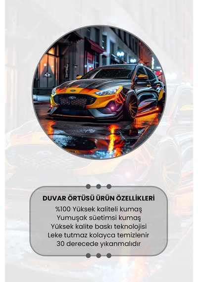 Gece Yansıması Araba Desenli Duvar Halısı Duvar Örtüsü Tapestry Süet Dokulu Kumaş