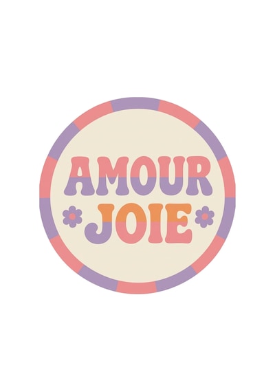 "aura" Serisi - Amour Joie Yazılı Retro Yuvarlak Krem Mor Pastel Dokuma Taban Dekoratif Halı Aura26 Çok Renkli